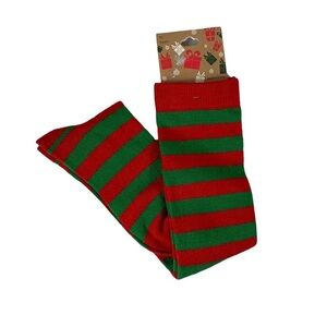 Green and Red Knee High Holiday Socks - 1 pair